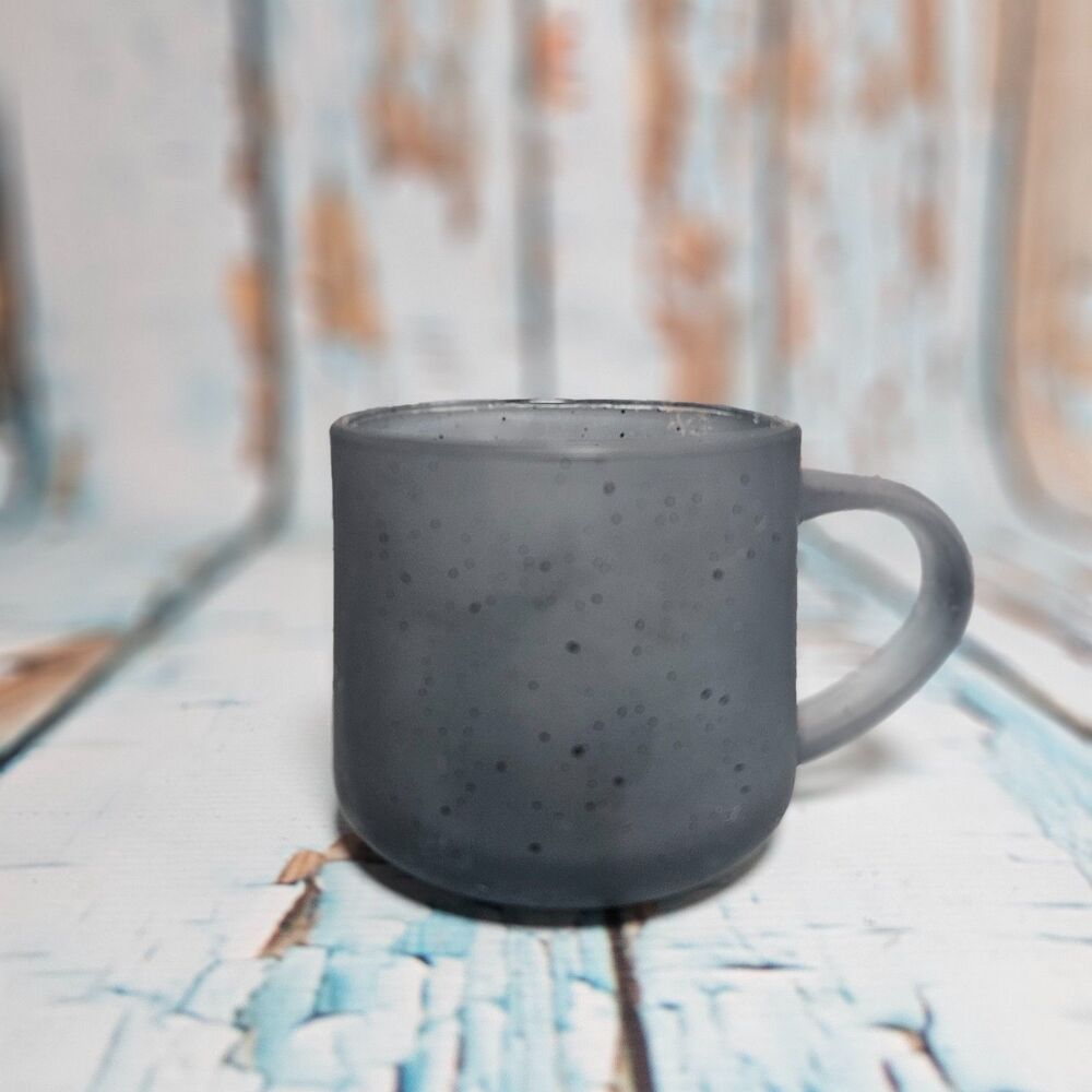 NEW 12 oz Frosted Gray Glass Mug Speckled Coffee Cup Modern Minimalist